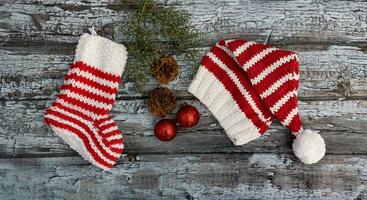 christmas hat and decorative sock photo