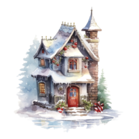 Natale Casa clipart, acquerello Natale villaggio ai generato. png
