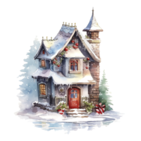 Christmas House Clipart, Watercolor Christmas Village AI Generated. png