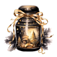 Watercolor Christmas Glass Jar Magic Night Xmas. AI Generated. png