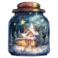 Watercolor Christmas Glass Jar Magic Night Xmas. AI Generated. png