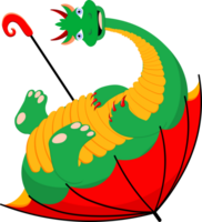 Funny dragon with an umbrella. Autumn dragon.Symbol of 2024 png