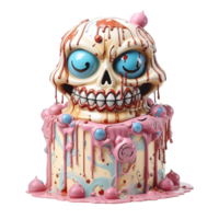 Halloween Süßigkeiten, gruselig Kuchen mit Zombies und Skelette. ai generiert png