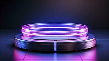 neon podium in bright psychedelic colors with backlighting. in y2k style. AI Generative photo