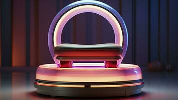 neon podium in bright psychedelic colors with backlighting. in y2k style. AI Generative photo