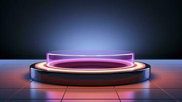 neon podium in bright psychedelic colors with backlighting. in y2k style. AI Generative photo