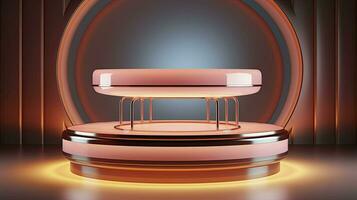 neon podium in bright psychedelic colors with backlighting. in y2k style. AI Generative photo