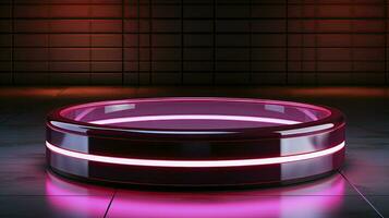 neon podium in bright psychedelic colors with backlighting. in y2k style. AI Generative photo