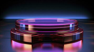 neon podium in bright psychedelic colors with backlighting. in y2k style. AI Generative photo