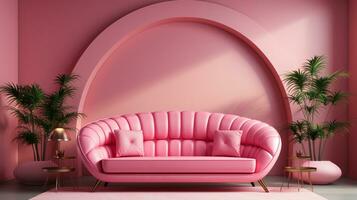 interior retro background in pink bright glamor style.AI Generative photo