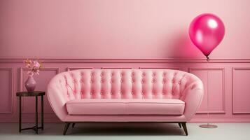 interior retro background in pink bright glamor style.AI Generative photo