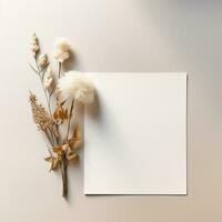 mockup with a white card and flowers in a minimalistic boho style.AI Generative photo