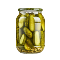 Cucumber Pickled in a jar isolated on a transparent background AI Generative png