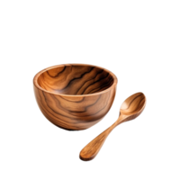Wood bowl and spoon isolated on a transparent background AI Generative png