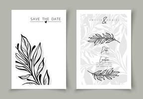 Set of cards minimal hand drawn branch elements in line art style. Botanical leaves frame template. Editable vector design card for advertising, cover, wedding invitation, poster or save the date.