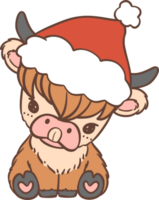 Baby Highland cow with Santa hat Christmas png