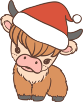 bebé tierras altas vaca con Papa Noel sombrero Navidad png