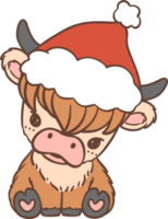 bebé tierras altas vaca con Papa Noel sombrero Navidad png