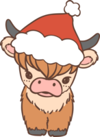 bebé tierras altas vaca con Papa Noel sombrero Navidad png