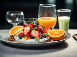 sano desayuno en el mesa ai generativo foto