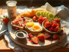 sano desayuno en el mesa ai generativo foto