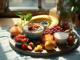Healthy breakfast on the table AI Generative photo