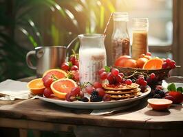 Healthy breakfast on the table AI Generative photo