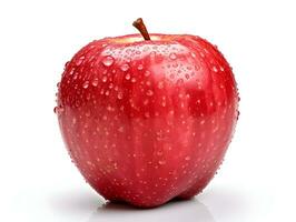 Fresh red apple fruit with water droplets on it in white background AI Generative photo