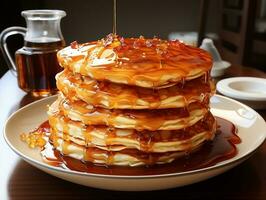 Pancake with syrup on a white plate AI Generative photo