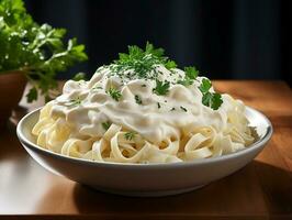 Fettuccine alfredo with parmesan cheese AI Generative photo