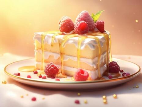 Piece of cake on a plate AI Generative photo