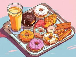 Tray with various snacks and drink AI Generative photo