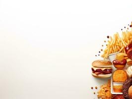 Fast food with blank text space on white background AI Generative photo