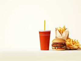 Fast food with blank text space on white background AI Generative photo