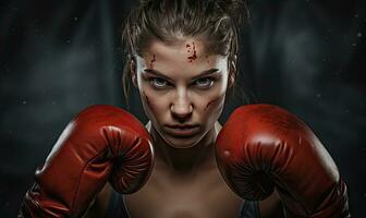 poderoso postura de un mujer Boxer. ai generativo. foto