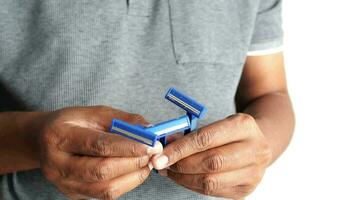 man holding Razor isolated on white video