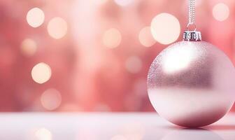 Vibrant festive scene with pink Christmas ornaments. photo