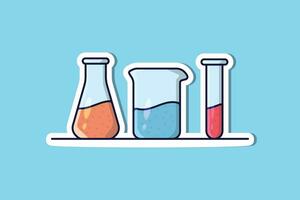 Beaker Glasses Set with Chemical Liquid Sticker vector illustration. Medical laboratory objects icon concept. Equipment for chemical test collection sticker vector design.