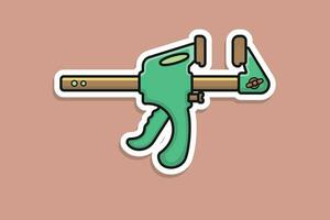 Modern Clamp Compression Tool Sticker vector illustration. Carpenter tool object icon concept. Carpenter repairing tool and working tool clamp sticker design with shadow.