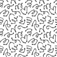 Doodle arrow seamless pattern. Squiggle, scribble, swoosh, swirl drawing. Vector illustration with manga and carton style design elements. Trendy childish background