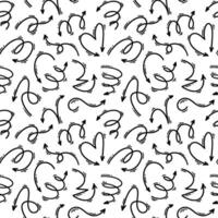 Doodle arrow seamless pattern. Squiggle, scribble, swoosh, swirl drawing. Vector illustration with manga and carton style design elements. Trendy childish background