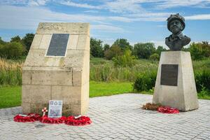 Statue and memorial for Major John Howard, close to the Pegasus Bridge. Normandy France. August 15 2023. photo