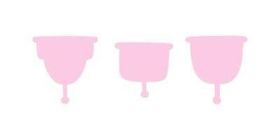 Menstrual cups of different shapes and sizes. Ecological means of hygiene. vector illustration in flat style.