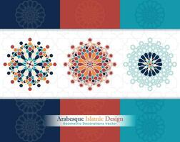 Arabesque islamic banner collection. Set of arabesque patterns vector backgrounds. Color abstract ornaments. You can use it for backgrounds, invitations, business cards, banners, wallpapers