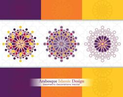 Arabesque islamic banner collection. Set of arabesque patterns vector backgrounds. Color abstract ornaments. You can use it for backgrounds, invitations, business cards, banners, wallpapers