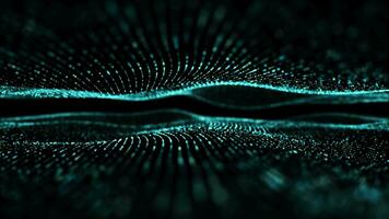 Green digital waves that glow on a black background. Global network and online security concept. Digital animation of data processing above. video