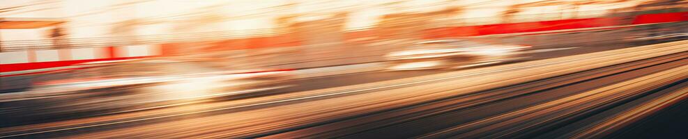 Dynamic blurred image of a fast-paced race track. AI generative. photo