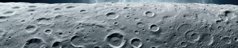 Captivating close-up of the moon's textured surface, revealing rocky craters and undulating terrain. AI generative. photo