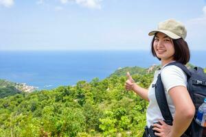 Women tourist on viewpoint at Koh Tao photo