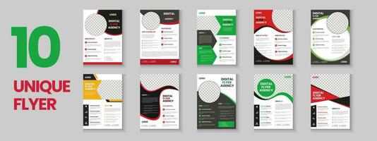 Corporate and business colorful flyer collection, corporate poster set, flyer bundle, brochure, annual report, proposal, leaflet, company profile, digital marketing poster and a4 layout with mockup vector